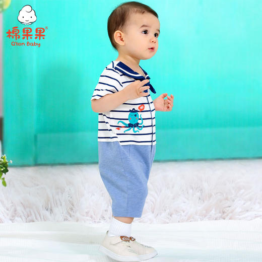 棉果果夏季男童海军风对开哈衣连体衣连身衣哈衣领结可拆卸 M212722220306 商品图1