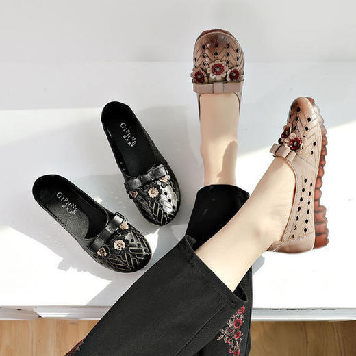 JFN-A886新款民族风真皮镂空花朵休闲牛筋底单鞋 商品图3