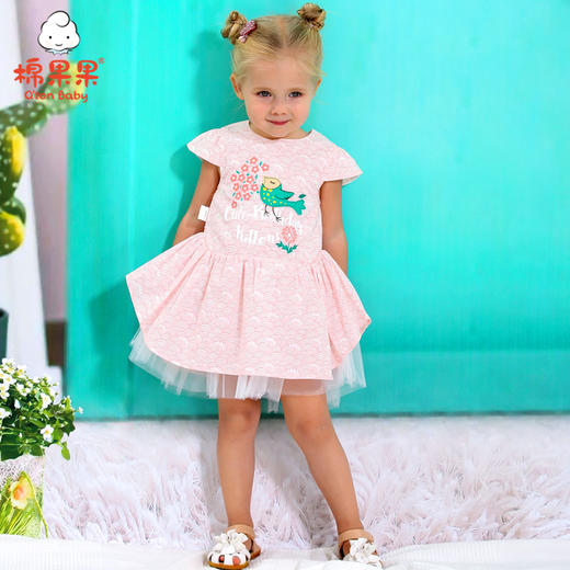 棉果果夏季女童短袖圆领连衣裙M222701220263 商品图0