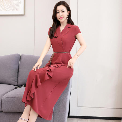 WZNH-OKYZ1828夏季OLO领收腰韩版A字裙短袖时尚气质优雅连衣裙 商品图4