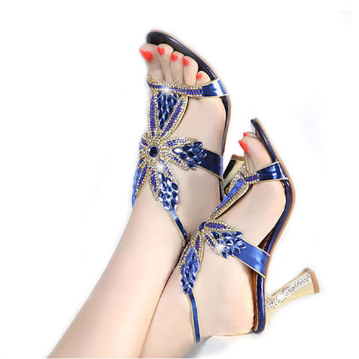 YK-F1821新款水钻女气质优雅性感欧美风马蹄跟粗跟凉鞋 商品图4