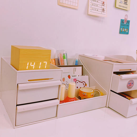 ins桌面抽屉式收纳盒化妆品办公室学生文具宿舍神器书桌置物架