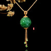 18K玫瑰金和田玉（碧玉）镶钻吊坠 /雕花圆珠18mm/菠菜绿 商品缩略图0