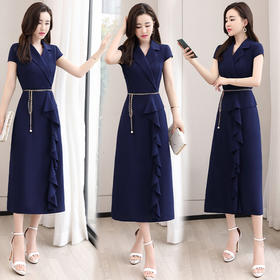 WZNH-OKYZ1828夏季OLO领收腰韩版A字裙短袖时尚气质优雅连衣裙