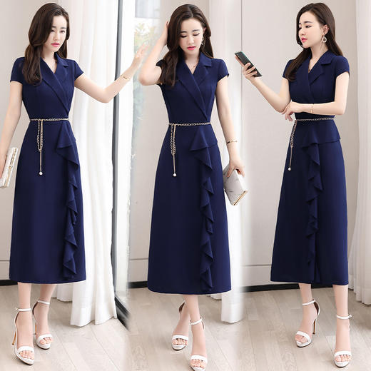 WZNH-OKYZ1828夏季OLO领收腰韩版A字裙短袖时尚气质优雅连衣裙 商品图0