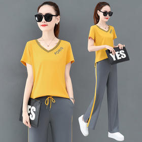 SPYG-1393596新款时尚韩版休闲服显瘦阔腿裤大码宽松两件套潮