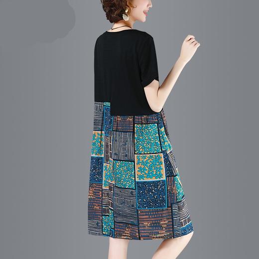 MQ-1006-A32夏装新款撞色拼接大码复古宽松短袖连衣裙YY 商品图2