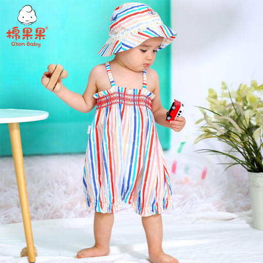 棉果果夏季女童条纹吊带连体衣M222724220269 商品图0