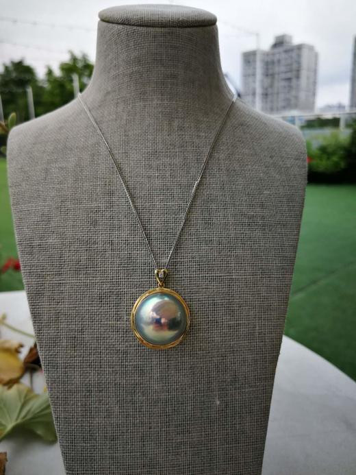 18K金镶钻石 巨珍惜的蓝灰色马贝珍珠项链吊坠（已售，同款可定制） 商品图0
