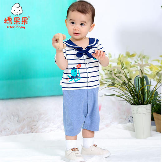 棉果果夏季男童海军风对开哈衣连体衣连身衣哈衣领结可拆卸 M212722220306 商品图0