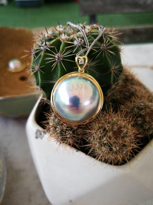 18K金镶钻石 巨珍惜的蓝灰色马贝珍珠项链吊坠（已售，同款可定制） 商品图1