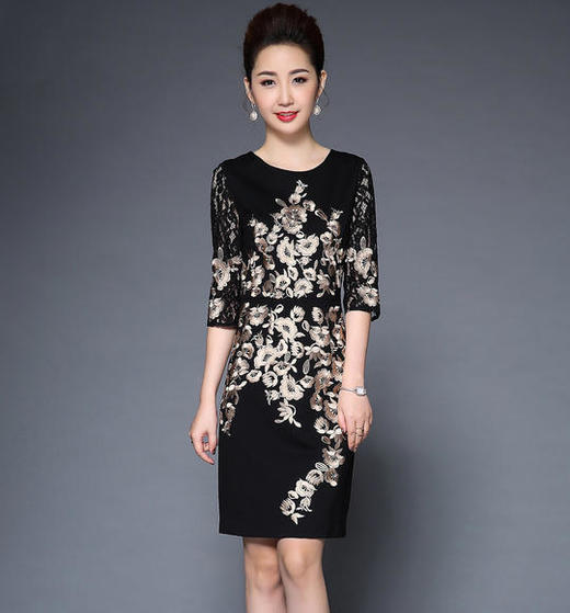 TQ-H8886高端气质经典刺绣重工连衣裙 商品图0