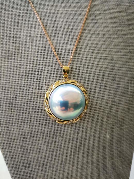 18K金镶钻石 巨美蓝灰色马贝珍珠项链吊坠 商品图7