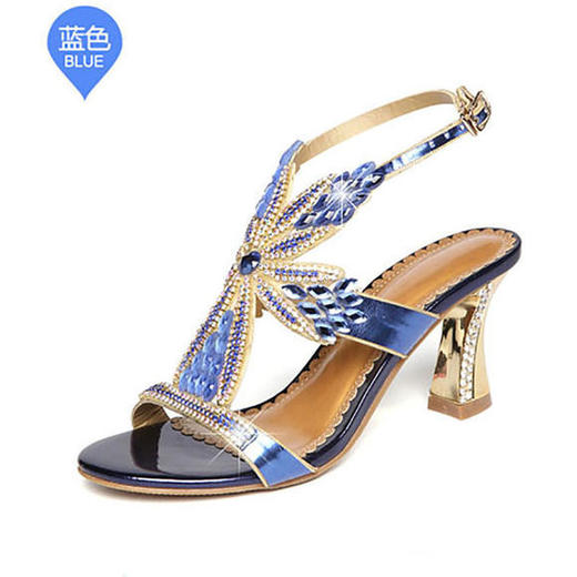 YK-F1821新款水钻女气质优雅性感欧美风马蹄跟粗跟凉鞋 商品图3