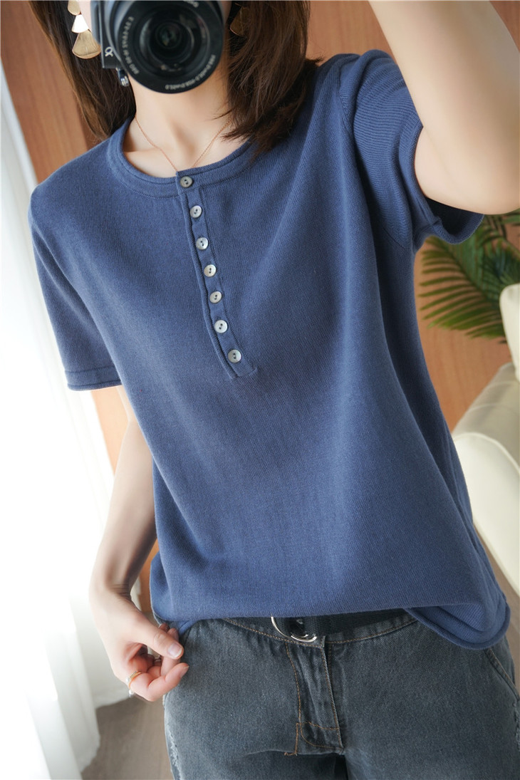 ht194322020夏装新款圆领针织短袖t恤女宽松体恤半袖上衣