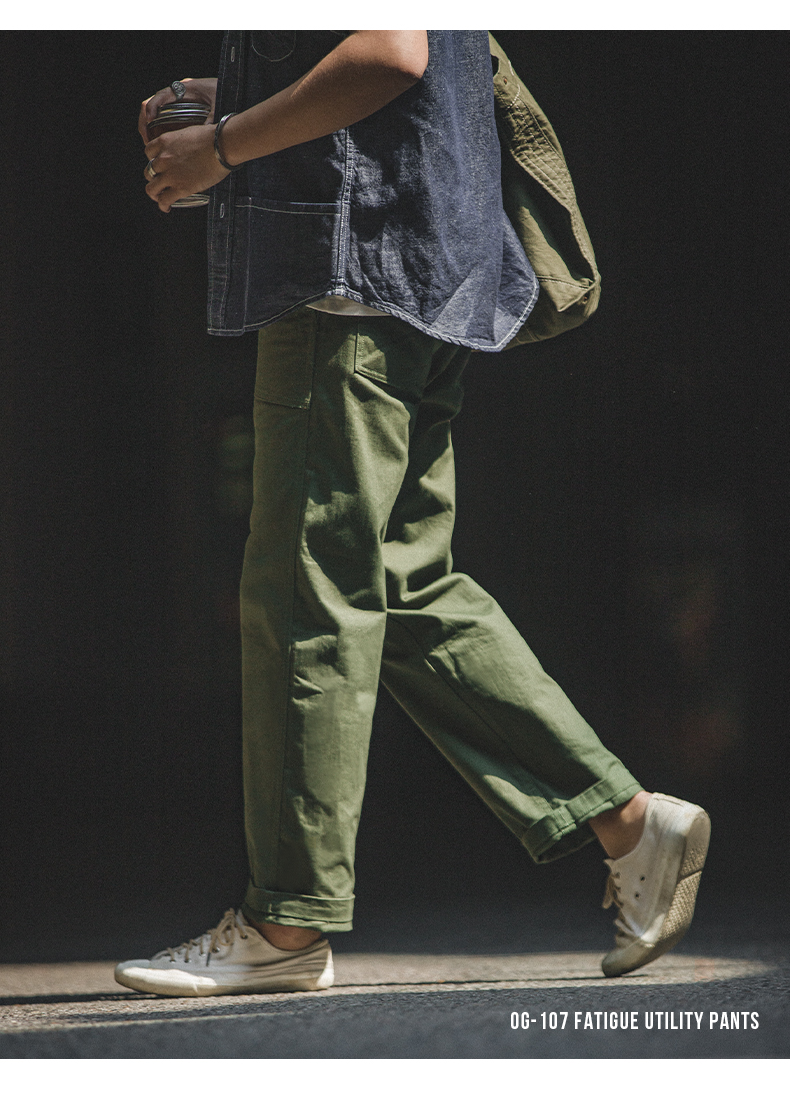 马登工装 复古og107军裤阿美咔叽军绿色工装裤直筒宽松休闲长裤男