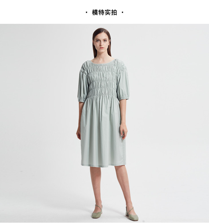 水淼大码女装2020新款夏装气质优雅弹力压褶胖妹妹显瘦连衣裙8006