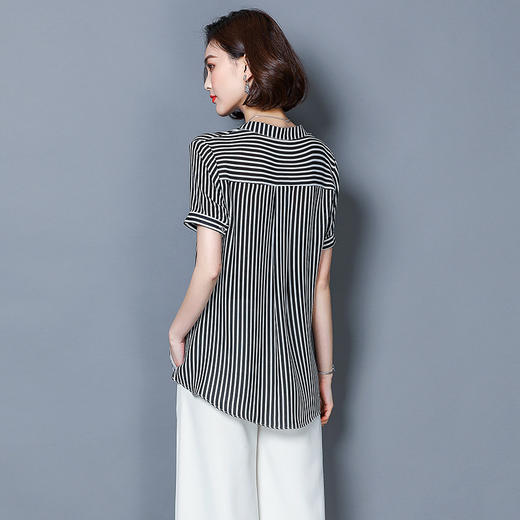 WZNH-CB1811时尚修身显瘦短袖个性甜美条纹衬衫 商品图3