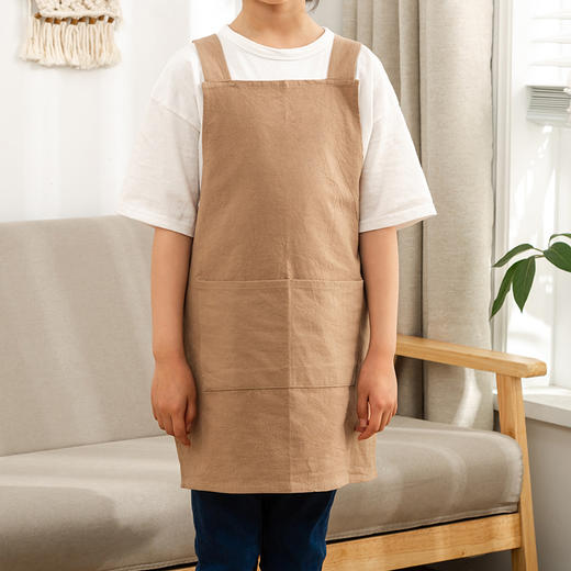 【清仓价简约围裙-儿童款】简约家居围裙纯色免系套头棉麻质感加厚面料柔软舒适 商品图3