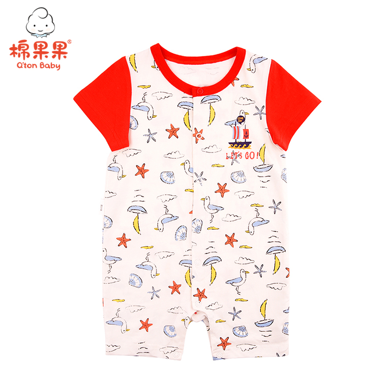 棉果果夏季男童卡通印花对开连体衣连身衣哈衣连身衣哈衣M212722220307