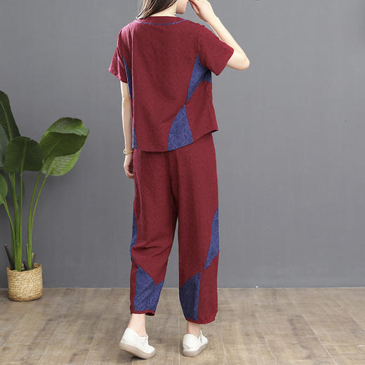 MQ-1776-008夏新款民族风短袖V领t恤+松紧腰九分裤两件套YY 商品图3
