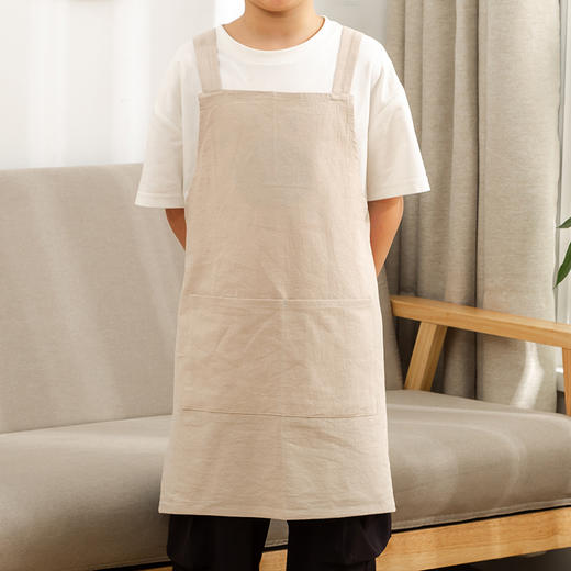【清仓价简约围裙-儿童款】简约家居围裙纯色免系套头棉麻质感加厚面料柔软舒适 商品图4