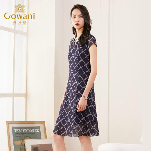 乔万尼新款夏真丝桑蚕丝连衣裙女气质修身a字裙中长ES2E193 商品图2