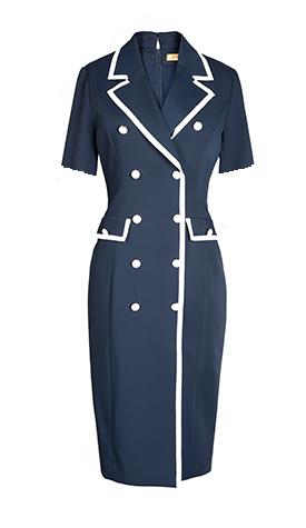 “ 财阀夫人” 新款短袖J9383911X颈袖添香装新款OL职业正装收腰显瘦包臀中长款西装领连衣裙J9383911T1X5 商品图4