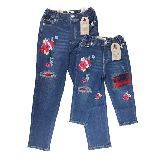 LEVI'S/李维斯 长裤女童花朵刺绣复古补丁牛仔裤子LV2012212 商品图4