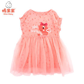 棉果果夏季女童网纱圆领印花连衣裙M222702220260