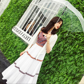 HSN-8818民族风旅游连衣裙小清新吊带裙披肩两件套