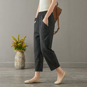 MQ-1776-811新款韩版高腰条纹棉麻宽松萝卜裤子YY