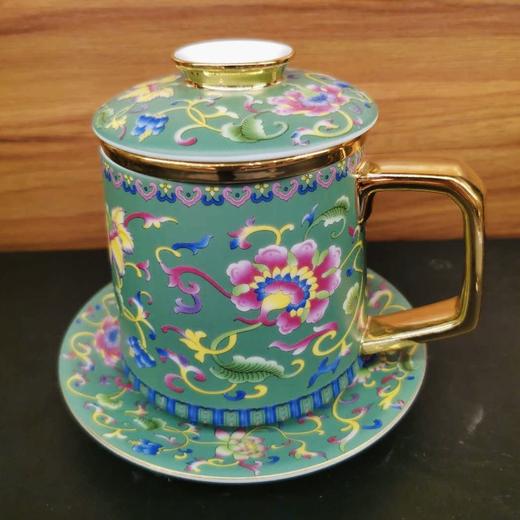 蓝绿色珐琅彩四件杯 茶水分离杯 会客杯 多色可选 商品图0