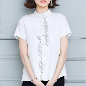 MZ-MZ4434胖妹妹时尚套装刺绣提花排扣立领衬衫ZXH