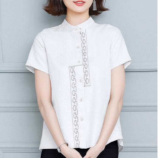 MZ-MZ4434胖妹妹时尚套装刺绣提花排扣立领衬衫ZXH 商品图0