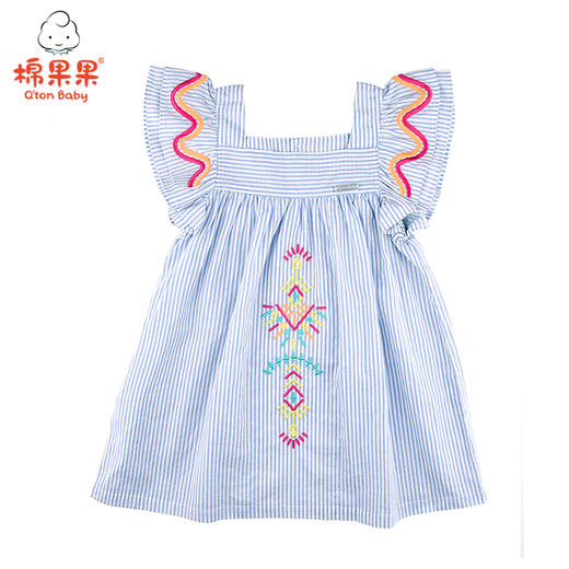 棉果果夏季女童条纹方领短袖连衣裙M222701220345 商品图1