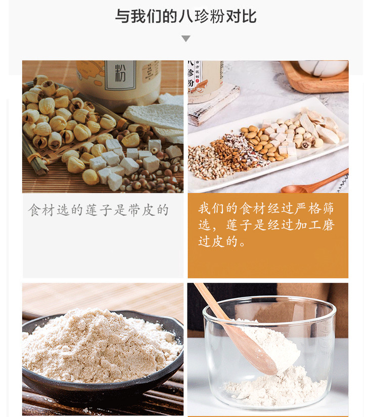 饮用方法:冲饮,每次取八珍粉3-4勺,加入适量开水搅拌均匀饮用即可.