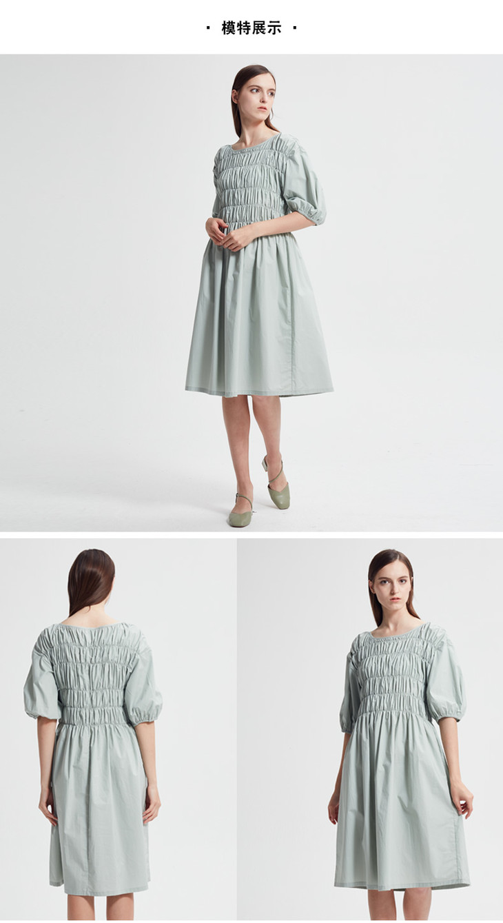 水淼大码女装2020新款夏装气质优雅弹力压褶胖妹妹显瘦连衣裙8006