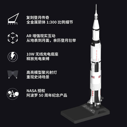 美国GI Saturn V NASA土星五号火箭金属AR模型带无线充电 商品图3