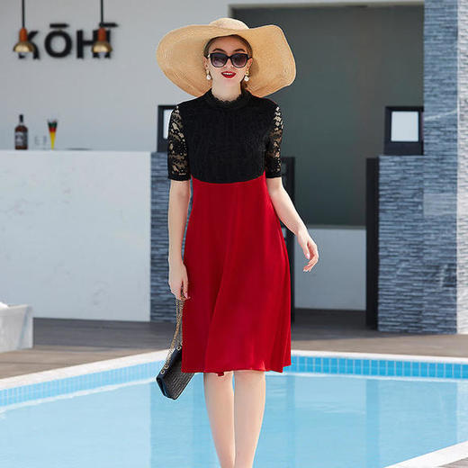 NS-FH0509新品修身显瘦蕾丝拼接丝滑高端醋酸真丝连衣裙 商品图0