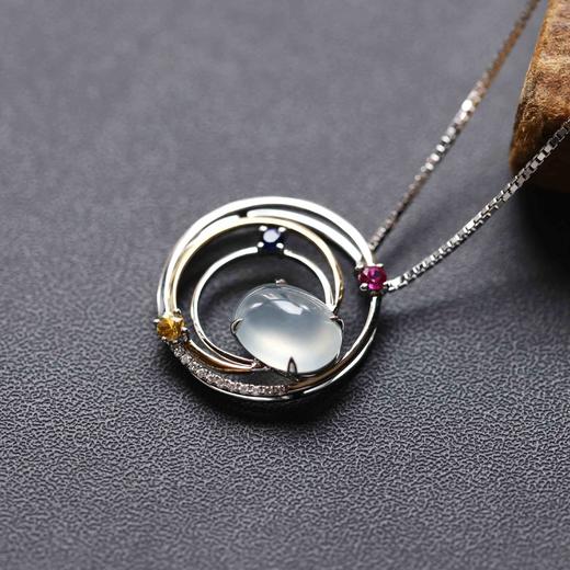 高冰种翡翠蛋面吊坠18k白金钻石彩宝镶嵌 商品图2