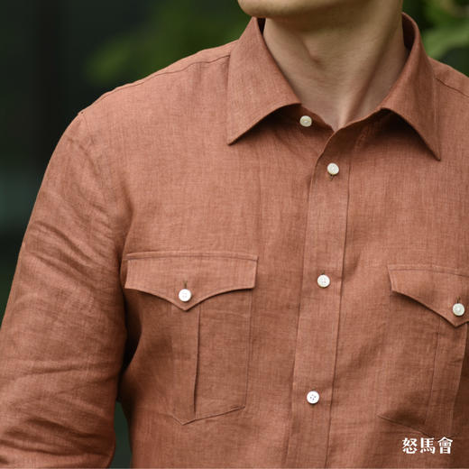Canclini 法国亚麻烟草棕意式工艺衬衫 商品图1