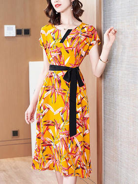 FSZ-2056新品宽松大码印花桑蚕丝连衣裙