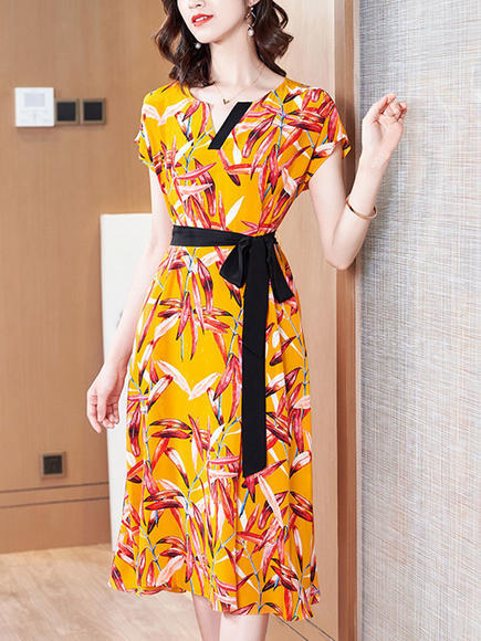 FSZ-2056新品宽松大码印花桑蚕丝连衣裙 商品图0