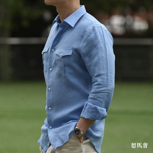 Canclini 法国亚麻天蓝色意式工艺衬衫 商品图5