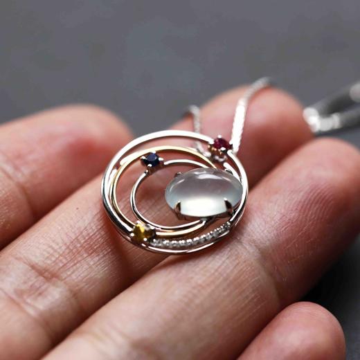 高冰种翡翠蛋面吊坠18k白金钻石彩宝镶嵌 商品图9