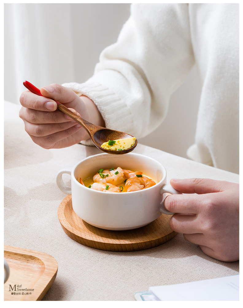 摩登主妇西式双耳汤碗白色汤杯汤盅碗陶瓷一人食餐具早餐粥碗汤盅