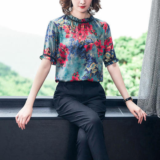 AHM-yme5262夏季新款时尚气质圆领印花上衣 商品图2