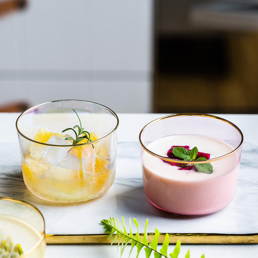 摩登主妇原创简约描金布丁甜品冰淇淋杯慕斯杯酸奶瓶好看的玻璃杯