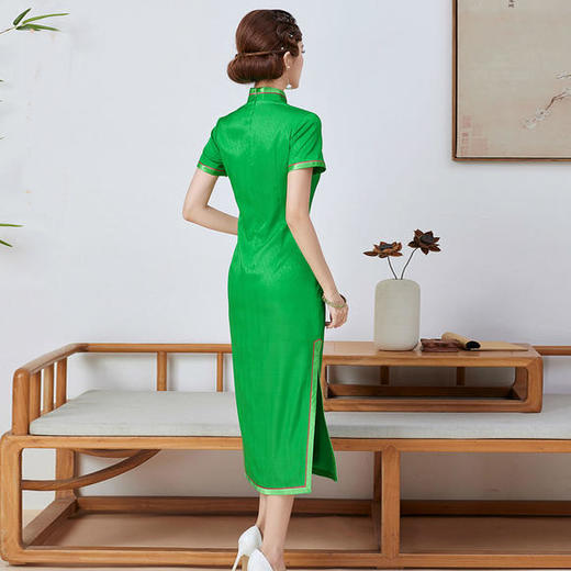 QC-1697802真丝桑蚕丝长款手工盘扣旗袍连衣裙 商品图4